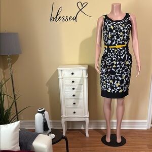 🥀Black and White Patterned Dress with Yellow Accents